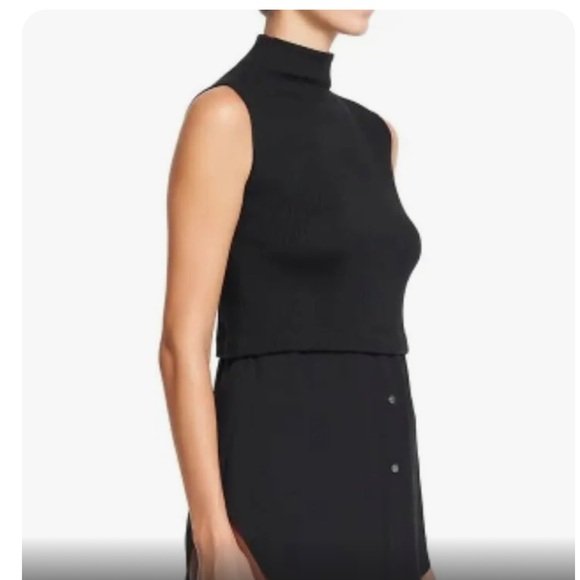 Theory sleeveless combo tunic, wool blend on top, silk button down bottom size s - Picture 2 of 10